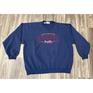 Vintage Atlanta Braves Sweatshirt XXL Baseball Lee Sport Embroidered Navy Pullov